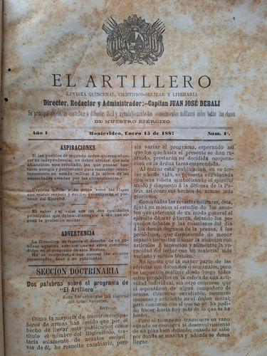Revista El Artillero 1887/88 Juan Debali Y Pereira Y Rocha (Usado)