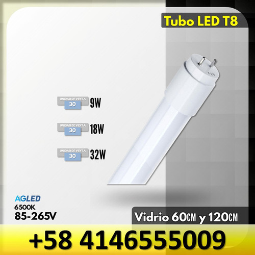 Tubo Led T8 Vidrio 9w 60cm 6500k 90-265v