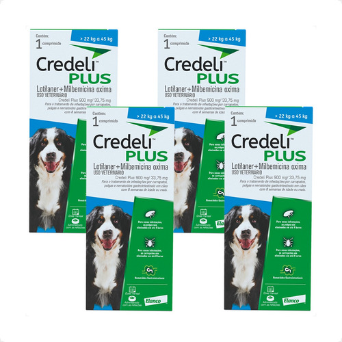 4 Credeli Plus Elanco Para Cães De 22 A 45 Kg - 1 Comprimido