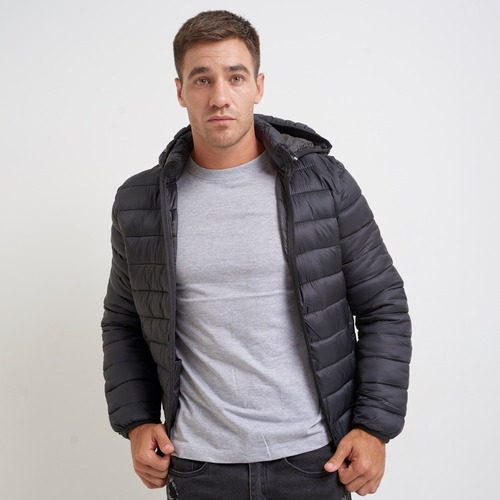 Campera Inflada Para Hombre Con Bolsillo Capucha Desmontable