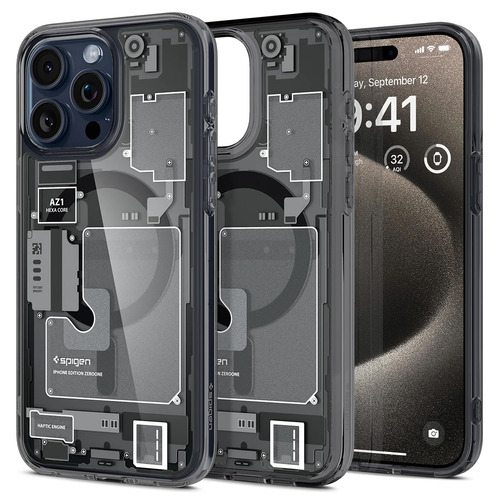 Capa com design descoberto compatível com Magsafe Military Grade Protection Spigen Ultra Hybrid Zero One Apple iPhone 15 Pro Max - preta