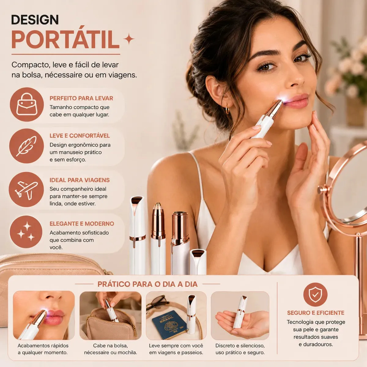 Kit Depilador Facial Caneta Depiladora Sobrancelha + Batom Depilador Facial Recarregável Portátil... 8