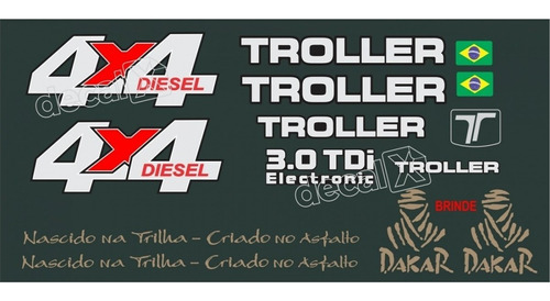Kit Adesivos Emblema Troller T4 4x4 Diesel 3.0 Tdi 2007 Completo Carro Verde Tlr062