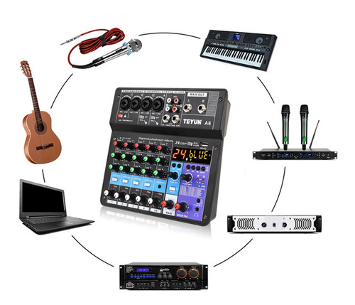 Consola De Audio A6 6ch Protable Mini Mezclador Con Tarjeta