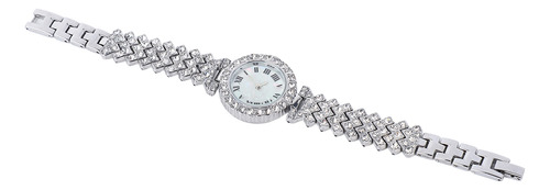 Elegante Conjunto De Reloj Y Pulsera Plateados Con Diamantes