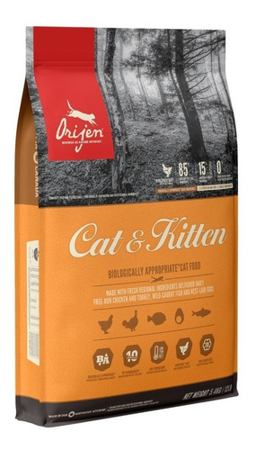 Imagen 1 de 1 de Alimento Orijen Cat & Kitten para gato sabor mix en bolsa de 5.4kg