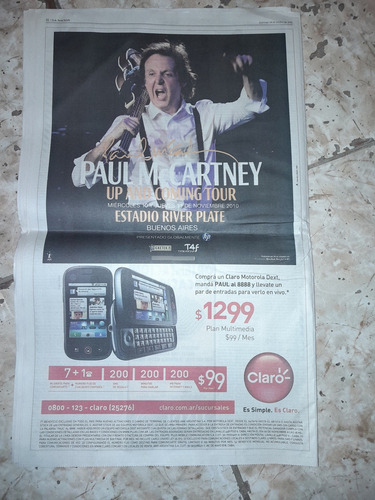 Diario La Nación Andres Calamaro Moyano 24 10 2010 (Usado)