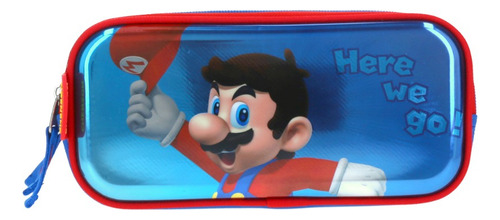 Lapicera Escolar Chenson Mario Bros Triple Compartimento Azul