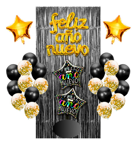 Set Cortina/globo Feliz Año Nuevo Golden/black