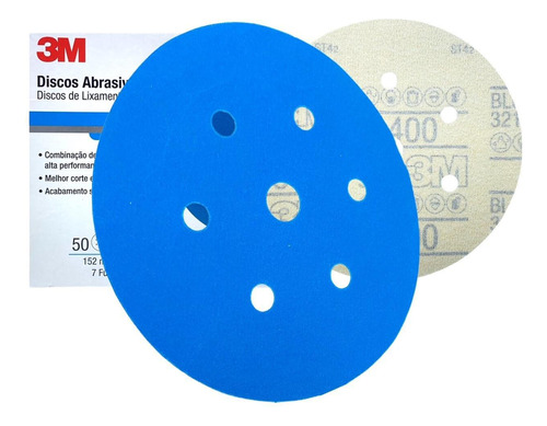 Kit 50 Disco Abrasivo 3m Hookit Blue 400 152mm 7 Furos