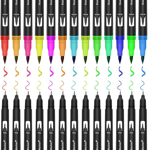 Imagen 2 de 8 de Marcadores Doble Punta Tipo Pincel 100 Colores
