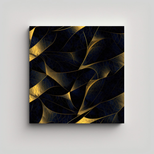 70x70cm Cuadro Decorativo Abstracto En Negro Y Oro Real
