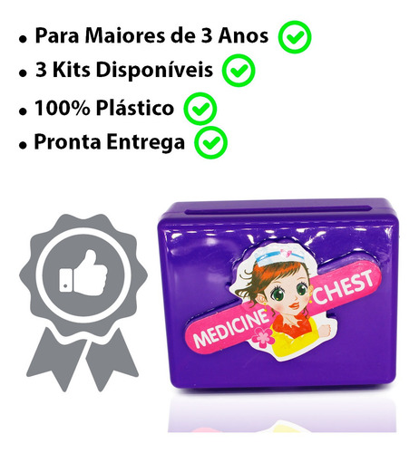 Imagem 2 de 7 de Brinquedo Kit Medico Infantil 6pçs Termômetro Estetoscópio