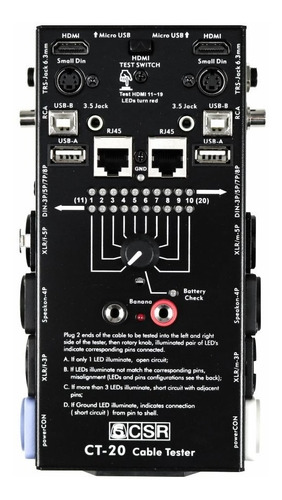 Teste Cabos De Áudio Xlr Trs Rca Pd10 Hdmi Speakon Testador