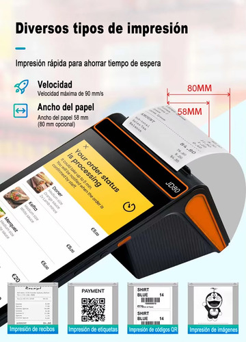 Terminal Android 12 Pos De 8 Pulgadas, 3g+16g, Impresora, Es