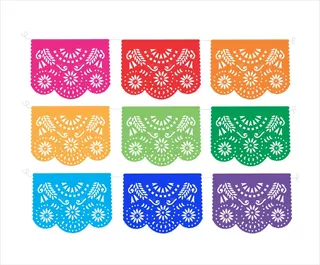 Decoración Papel Picado Flores Arcoiris 10 Tiras 5 Metros