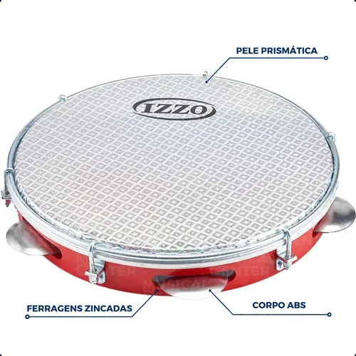 Pandeiro Original 10 Pol Abs Vermelho C/pele Metalizada Izzo Pandeiro Original 10 Pol Abs Vermelho C/pele Metalizada Izzo