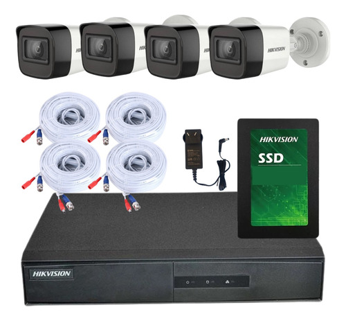 Kit 4 Camaras Hikvision Hd 2mpx Dvr 8ch Disco Ssd Para Hogar