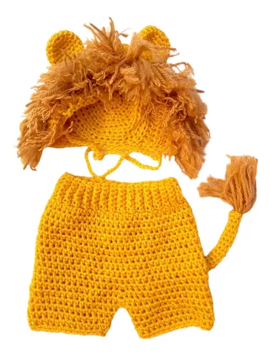 Disfraz Tejido A Crochet León Para Recién Nacido.