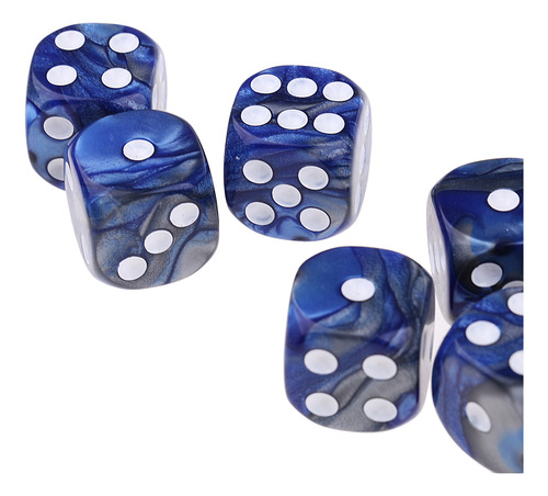 D6 Dados De Seis Caras De Puntos Esquina Plata Azul 16mm
