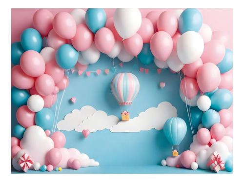 Globos de tela con fondo fotográfico, diseño estampado horizontal, 2,20 x 1,50 m, F669, color azul