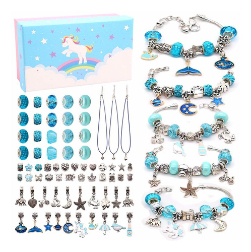 Kit Fabricacion Pulsera Abalorio Azul Para Niña 73 Pieza 7