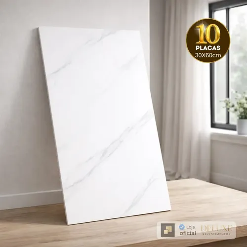 Kit 10 Placas Adesiva Mármore 3d Auto Colante Parede 60x30 Cor Branco