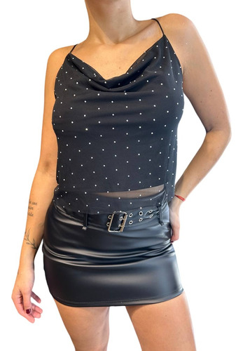 Top Mujer Tul Strass Brillos Cuello Buche 