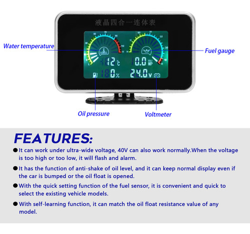 Pantalla Lcd Universal De Temperatura De Voltaje De Camión P