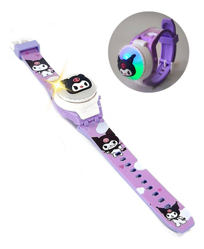 Reloj Juguete Kuromi C/ Tapa Giratoria Y Luces Multicolores Kuromi