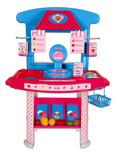 Barbie Cheff Mercado Com Acessórios Rosa E Azul Infantil