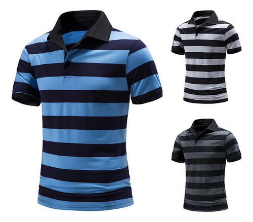 Playera Tipo Polo Estampada A Rayas Para Hombre 2024