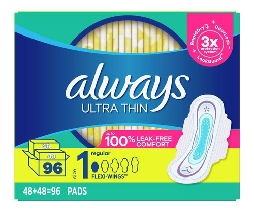 Always Ultra Finas  Tamaño 1  Regular Con Alas (96 Pzas.)