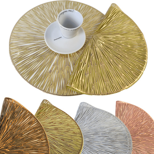 Jogo Americano Para Mesa De Jantar 6 Peças Redondo Sousplat Cor Dourado