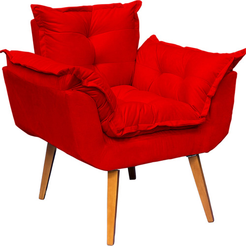 Poltrona Decorativa Alice Reforçada Amamentação Suede Vermelho Pé Trapézio Castanho 30cm