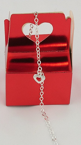 Imagem 6 de 6 de Pulseira Coração Elos Brilhantes 17 Cm Prata 925 Maciça