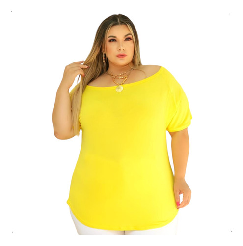 Blusa Amarela Ombro Caído Tamanho Grande Plus Size Verão