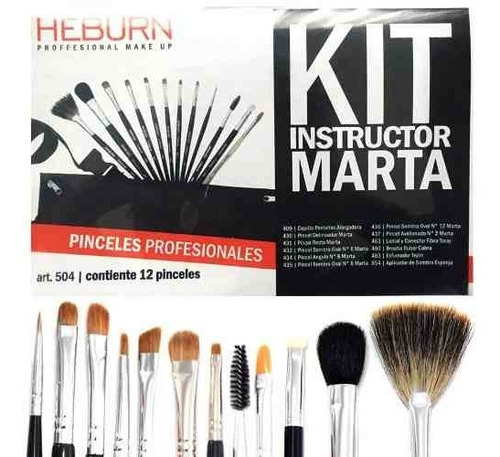 Kit Heburn 12 Pinceles Set 504 Maquillaje Profesional Marta