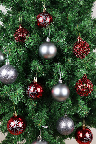 Juego De 24 Adornos De Bola Navidad Inastillables 6 Cm Rojo