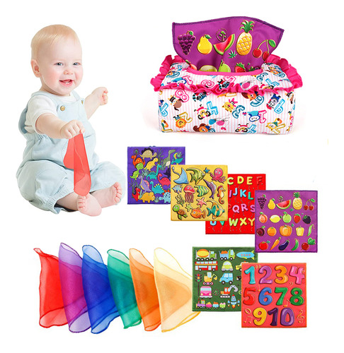 Caixa Porta-lenços, 6 Lenços Para Montessori Months Toys Bab
