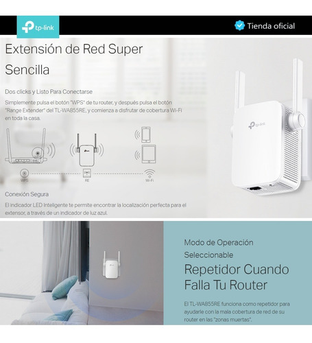 Tp-link, Extensor De Rango Inalámbrico N 300mbps, Tl-wa855re