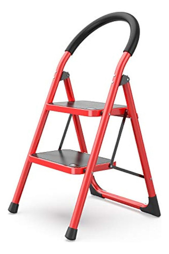 Escalera Plegable De Aluminio De 2 Escalones, Rojo