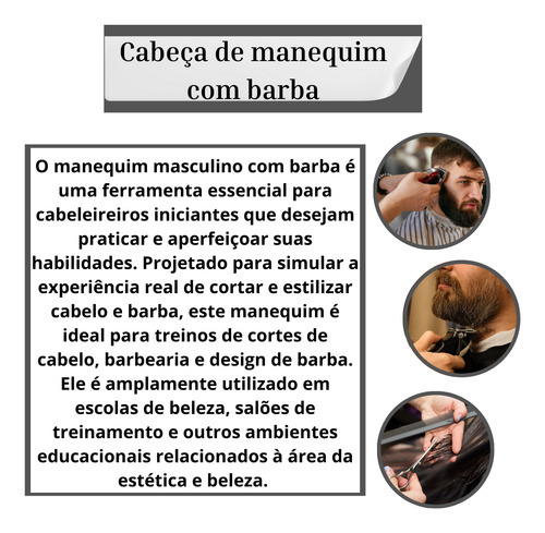 Cabeça De Boneco Com Barba Para Treino Cabelo Humano 4 Uni