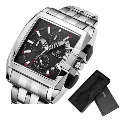 Reloj Megir Chronograph Con Correas Cuadradas De Acero