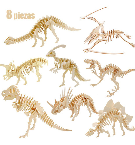 Set De 8 Rompecabezas Dinosaurios 3d Madera Jurasico