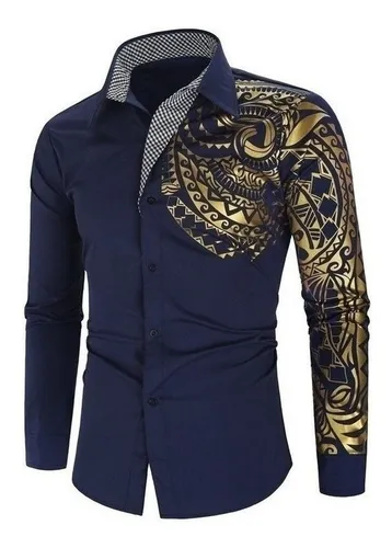 Camisa Negra Dorada De Lujo Para Hombre Talla Grande