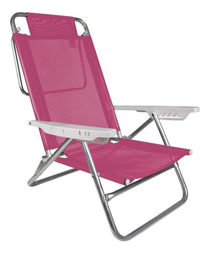 Cadeira Alumínio Reclinável Praia Piscina Rosa Pink - Mor
