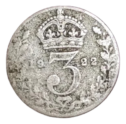3 Peniques Gran Bretaña 1922 Moneda Plata George V 