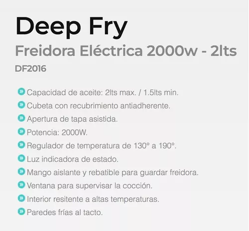 Freidora Eléctrica Deep Fry Smart Tek 2 Litros Aceite Color Negro