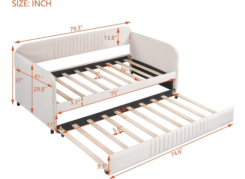 Merax Sofá Cama Doble Tapizado Con Cama Nido Y Listones De M